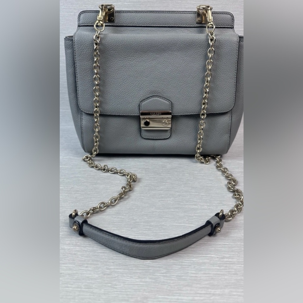 Nina Ricci Leather Shoulder Bag Purse Gray Chain Strap